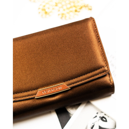 Braune Damen-Geldbörse aus Öko-Leder mit Druckknopf- und Reißverschluss – Peterson