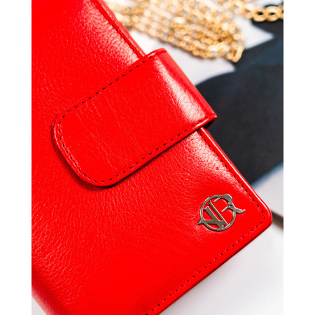 Elegante rote Damen Geldbörse mit Druckknopf aus echtem Leder – Rovicky
