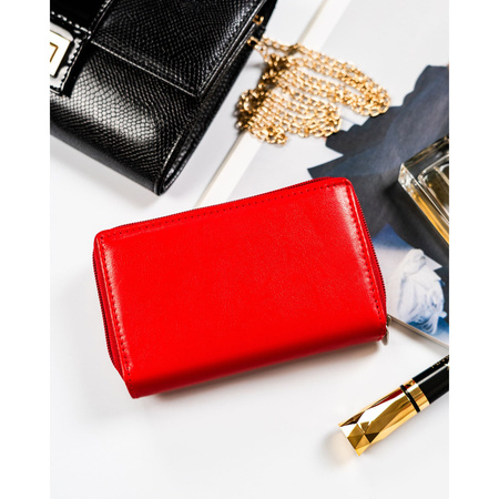 Rote Damen Geldbörse aus Leder mit Druckknopfverschluss und RFID-Schutz – Rovicky