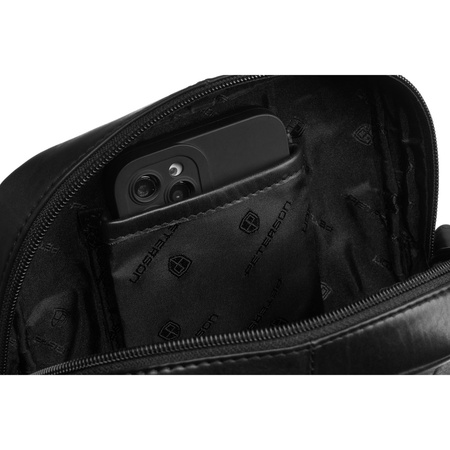 Schwarze Herren-Umhängetasche aus echtem Leder mit Reißverschluss – Peterson