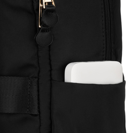 Damen-Rucksack aus schwarzem Nylon mit einem Riemen zur Befestigung am Koffer – Peterson