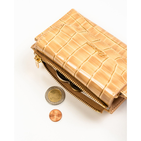 Beige Damen-Geldbörse aus Öko-Leder mit Krokodilhautmuster-Prägung – Peterson