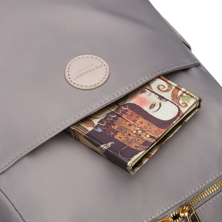 Grauer Damenrucksack aus Nylon und Öko-Leder mit Außentasche - Peterson