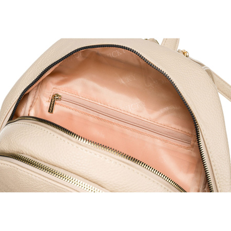 Bequemer beiger Rucksack mit goldenen Reißverschlüssen – Rovicky