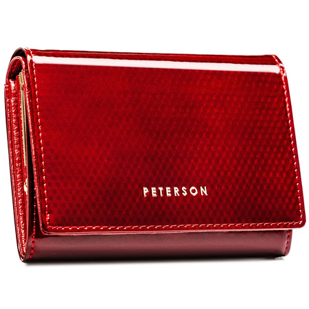 Große Damen-Geldbörse aus echtem Leder in Rot, mit Druckknopfverschluss - Peterson