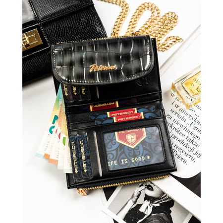 Graue Damen-Geldbörse aus Öko-Leder mit Krokodilhautmuster-Prägung - Peterson