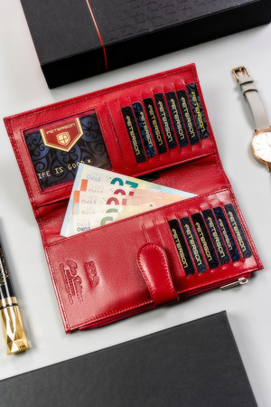 Großer, praktischer Damen Geldbörse mit Druckknopf aus Leder – Peterson