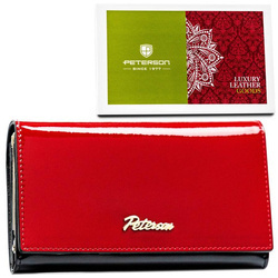 Moderne Damen Geldbörse aus echtem Leder in Rot-Schwarz mit Druckknopf und Bügelverschluss – Peterson