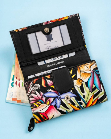 Geräumige Damen Geldbörse aus Leder mit Druckknopf – Rovicky