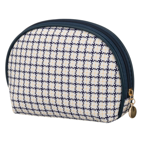 Beige-blaues Damen-Kosmetiktäschchen mit Karomuster, mit Reißverschluss – Rovicky