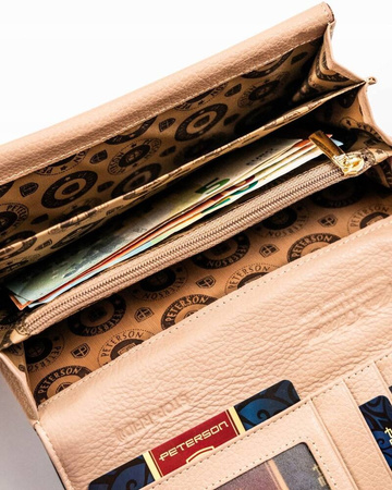 Große, horizontale Damen Geldbörse in Schwarz-Gold mit Druckknopfverschluss – Peterson