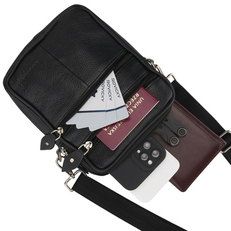 Kleine Herrentasche aus Leder in Schwarz mit Reißverschluss – Rovicky