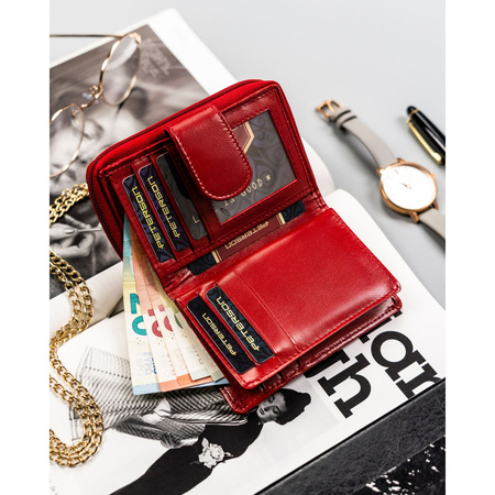 Damen Geldbörse aus echtem Leder mit Druckknopf und Reißverschluss – Peterson