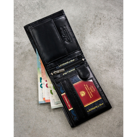 Elegante Herren Geldbörse aus schwarzem Leder ohne äußeren Verschluss – Peterson