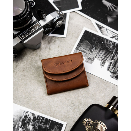 Kleine, braune Herren-Geldbörse aus Leder mit Druckknopfverschluss – Rovicky