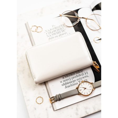 Große Damen-Geldbörse aus Öko-Leder in Weiß mit Reißverschluss - Rovicky