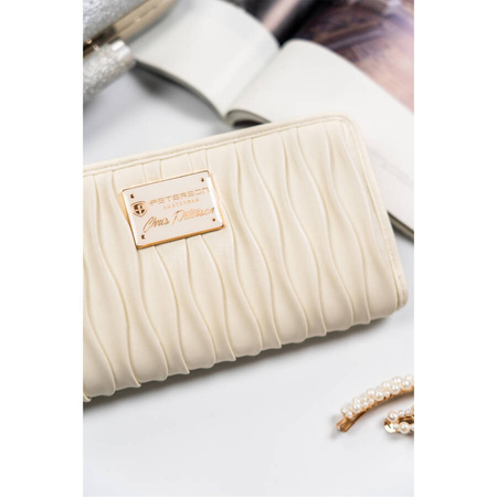 Große Damen Geldbörse aus Öko-Leder in Creme mit Faltenstruktur – Rovicky