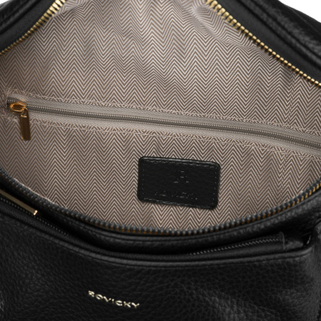 Schwarze Damen-Umhängetasche aus Öko-Leder, aufgehängt an einem verstellbaren Gürtel – Rovicky