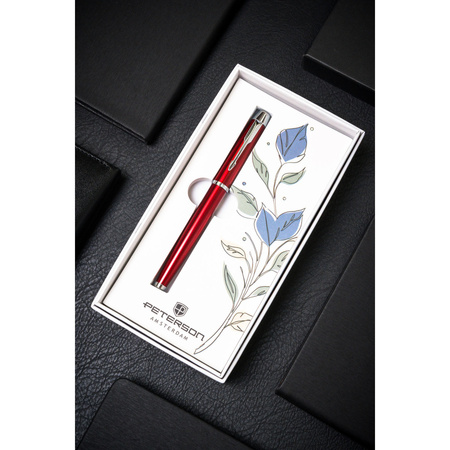 Metallkugelschreiber in rot-silberner Farbe mit schwarzer Mine – Peterson