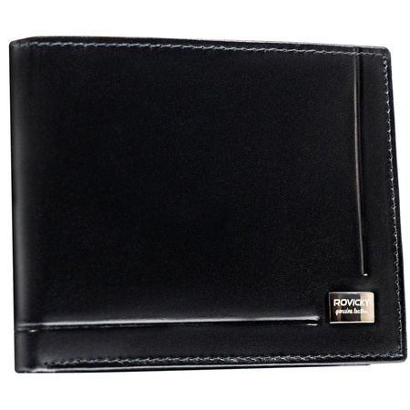 Herren Geldbörse aus schwarzem Leder ohne äußeren Verschluss – Rovicky