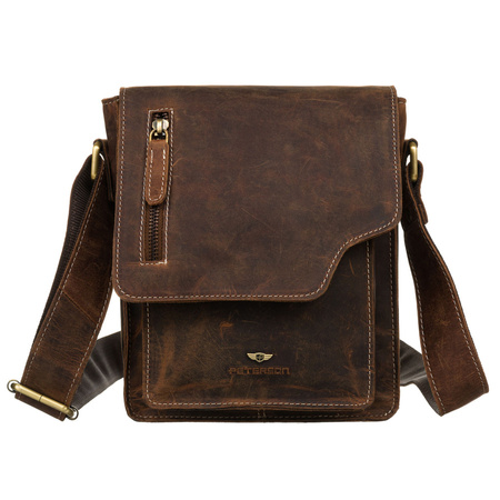 Herren-Umhängetasche aus Leder in Braun mit goldenen Beschlägen - Peterson
