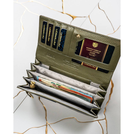 Lackierte Damen Geldbörse in Grau mit Reißverschlussfach – Peterson