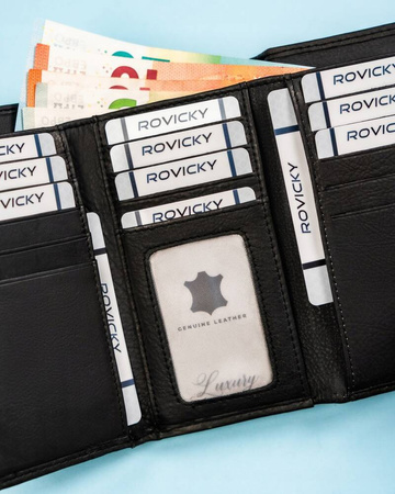 Große Damen Geldbörse mit Druckknopf aus echtem Leder – Rovicky