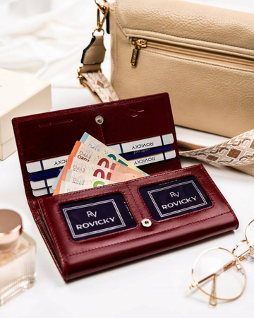 Große Damen Geldbörse aus Leder mit RFID-Schutz und Druckknopf – Rovicky