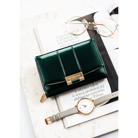 Damen-Geldbörse aus grünem, lackiertem Öko-Leder mit RFID-System – Peterson