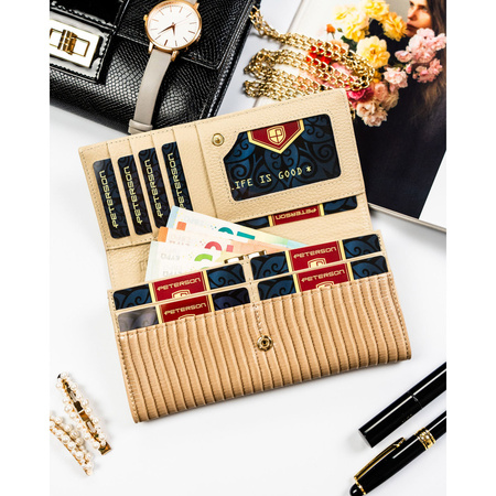 Beige Damen-Geldbörse aus Natur- und Öko-Leder im geflochtenen Muster – Peterson