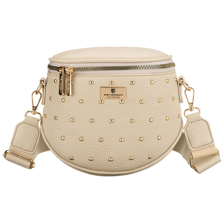 Beige Damen-Bauchtasche aus Öko-Leder, verziert mit Nieten – Peterson