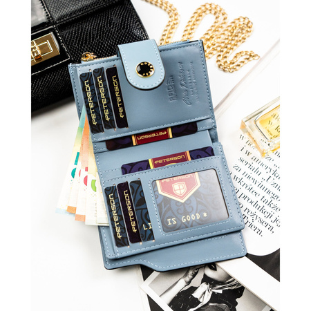 Mittlere Damen-Geldbörse aus Öko-Leder in Blau, fasst Fahrzeugschein - Peterson