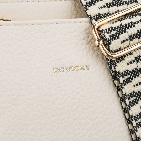 Damen-Umhängetasche aus Öko-Leder in Weiß, an einem verstellbaren Gürtel hängend - Rovicky