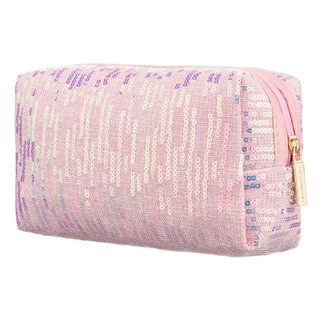 Rosa Kosmetiktasche aus Polyester, verziert mit Pailletten, ein Fach – Peterson