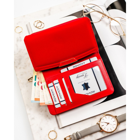 Roter Damen-Geldbörse Mittelgroß aus Öko-Leder mit Druckknopf - Rovicky