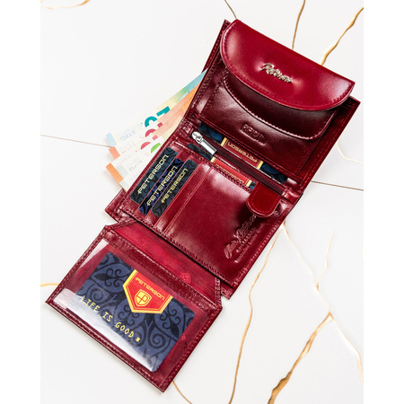 Rote Damen-Geldbörse aus Leder mit RFID-System, mit Druckknopf verschließbar – Peterson