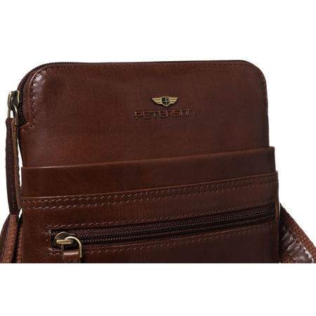 Kleine Herren-Umhängetasche aus Leder in Braun mit Reißverschluss – Peterson