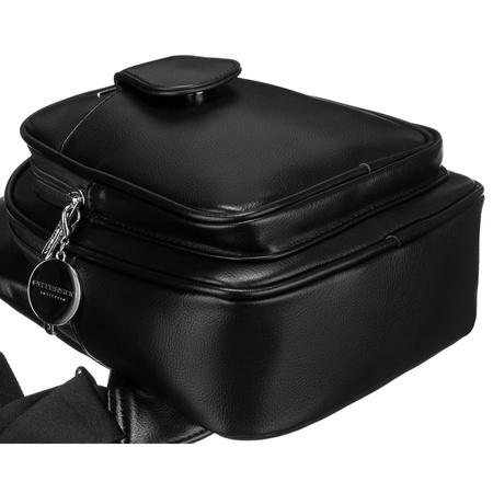 Schwarze funktionale Damen Gürteltasche mit breitem verstellbarem Gurt, Crossbody aus Öko-Leder – Peterson