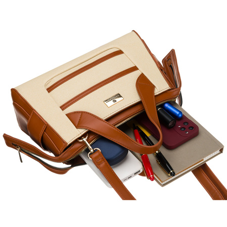 Elegante Damenhandtasche in Ecru und Braun aus synthetischem Material - Peterson