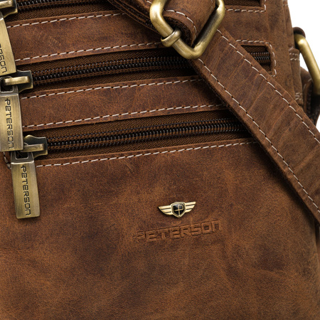 Herren-Umhängetasche in Braun mit Reißverschlüssen auf der Vorderseite – Peterson