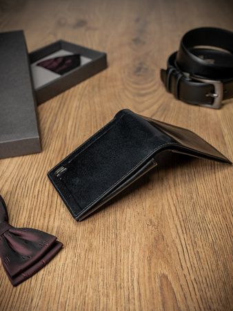 Kompakte schwarze Herren Geldbörse aus hochwertigem Echtleder mit RFID – Rovicky