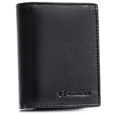 Schlanke, vertikale Herren-Geldbörse aus echtem Leder in Schwarz - Rovicky