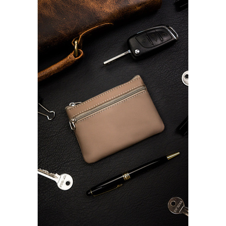 Beiges Schlüssel Etui aus Leder mit Reißverschluss