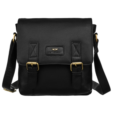 Klassische, schwarze Herren Umhängetasche aus Leder mit verstellbarem Riemen – Peterson