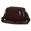 Bordeauxrote, handliche Damen-Umhängetasche aus Polyester, aufgehängt an einem breiten Gürtel - Peterson