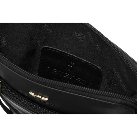 Elegante Herren-Umhängetasche aus Naturleder in Schwarz mit Reißverschluss und Etui-Set – Peterson