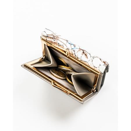 Kleine, blaue Damen Minigeldbörse aus Leder mit Blumenmuster – Peterson