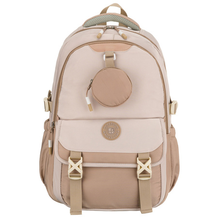 Praktischer Schulrucksack aus Polyester in Beige mit einer zusätzlichen Tasche und Platz für eine Trinkflasche - Peterson