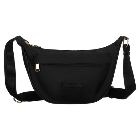 Schwarze Damen-Umhängetasche aus Nylon, aufgehängt an einem verstellbaren Gürtel – Peterson