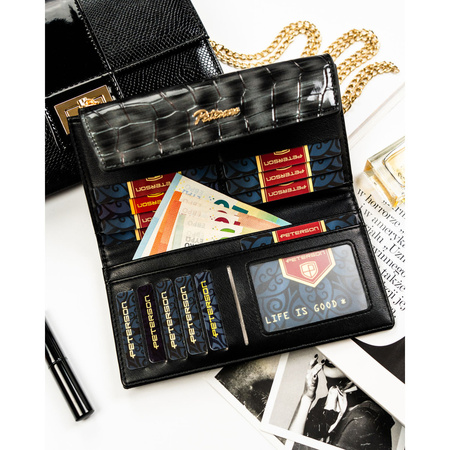 Graue Damen-Geldbörse aus Öko-Leder mit Druckknopfverschluss - Peterson